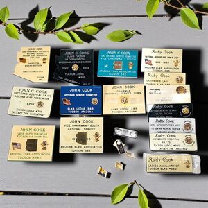 Lot 15 Vintage Elks Lodge #385 Name Badges John & Ruby Cook Arizona BPOE